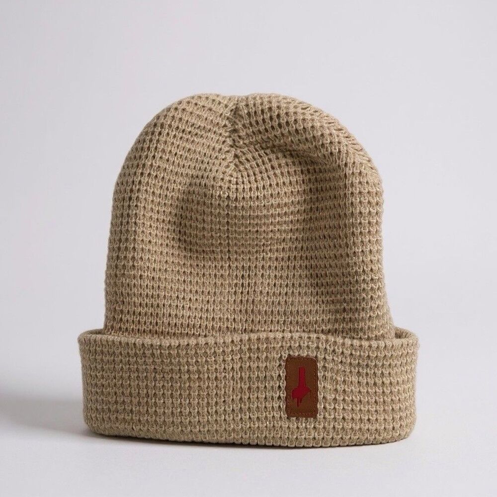 Makers Mark Beanie Hat Cuffed Knit Tan Bourbon Whiskey Logo Unisex